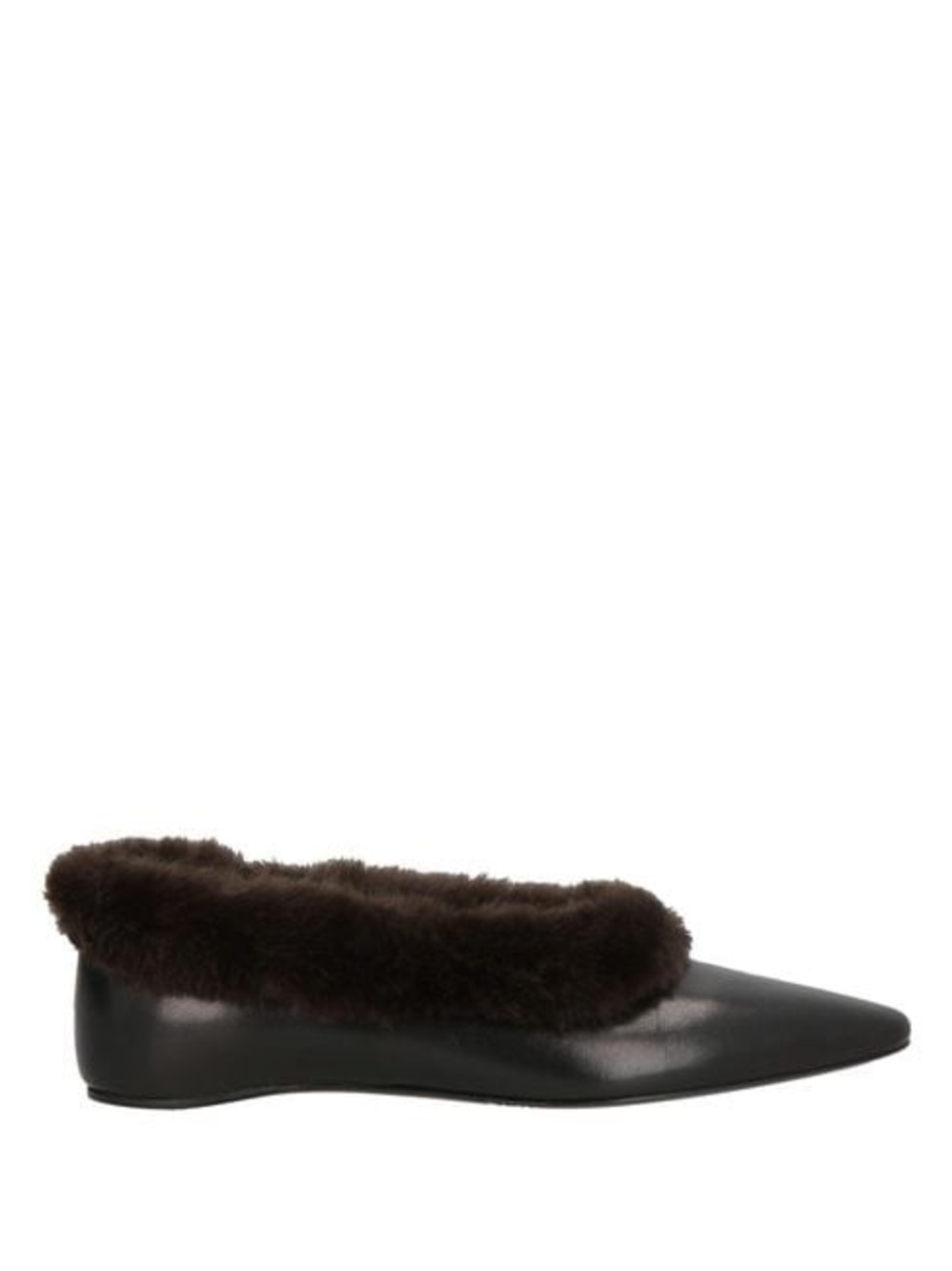 Toteme Black Leather Pointed-Toe Flats with Brown Fur Trim new 39 L41-321